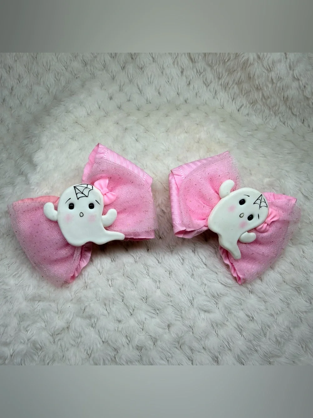 Pink Ghost Bow Hair Clips for Kids